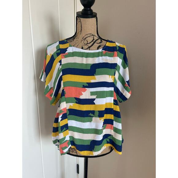 Anthropologie Tops - Anthropologie Maeve Mika Colorful Abstract Striped Blouse Size Small